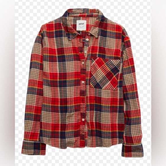 aerie Tops - Aerie Plaid Flannel Button Down shirt Sleepwear Pajama Top Size Small NWT